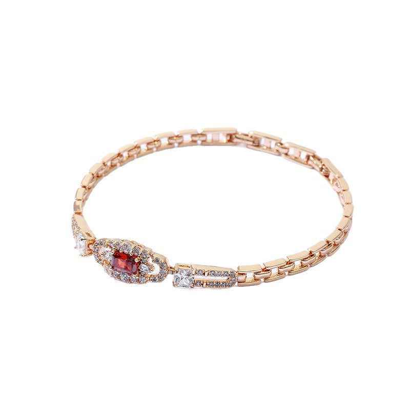 Copper Inlaid Zircon Bracelet European and American Style Brilliant Fire Color High-end Light Luxury Bracelet for Women Horseshoe Buckle Inlaid Diamond Bracelet