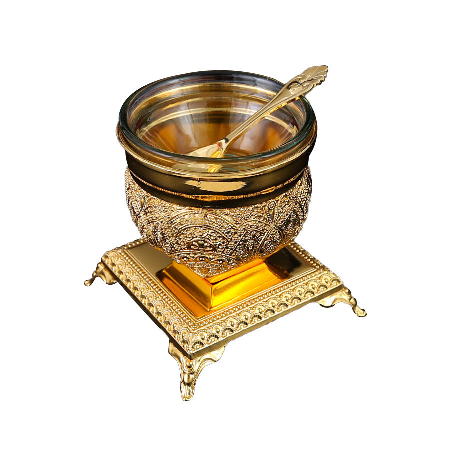 European Style Luxury Printed Metal Texture Multi-Legged Ice Cream Bowl Kitchen Household Multi-Purpose with Knife and Fork Salad Bowl
