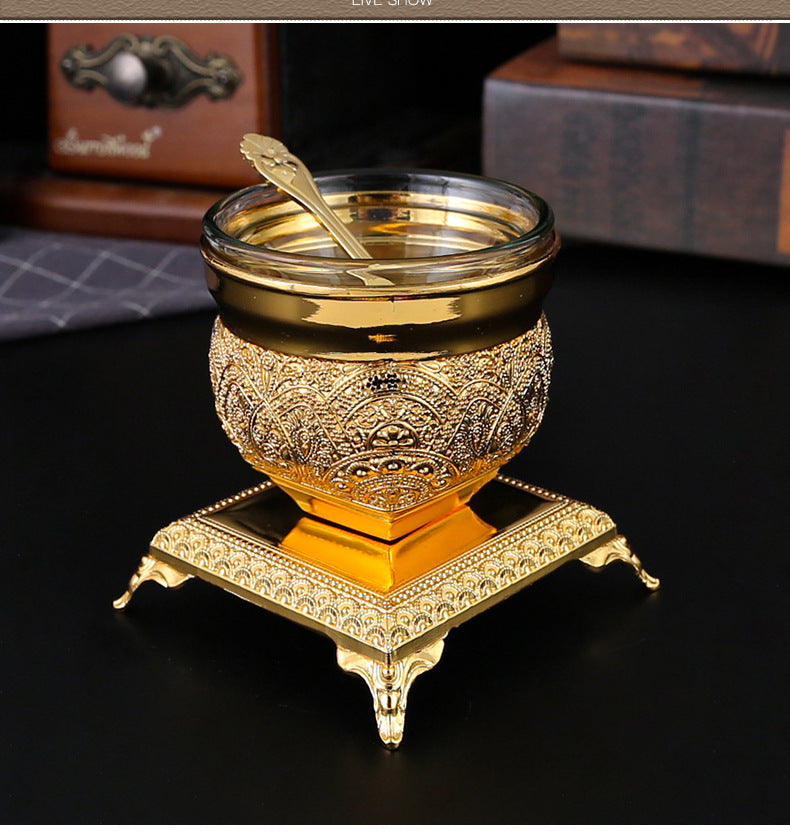 European Style Luxury Printed Metal Texture Multi-Legged Ice Cream Bowl Kitchen Household Multi-Purpose with Knife and Fork Salad Bowl