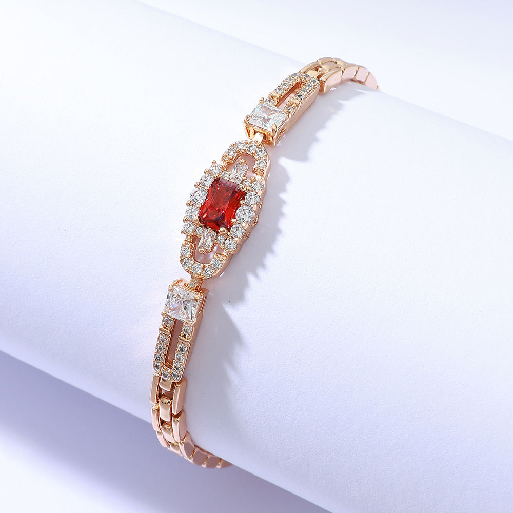 Copper Inlaid Zircon Bracelet European and American Style Brilliant Fire Color High-end Light Luxury Bracelet for Women Horseshoe Buckle Inlaid Diamond Bracelet