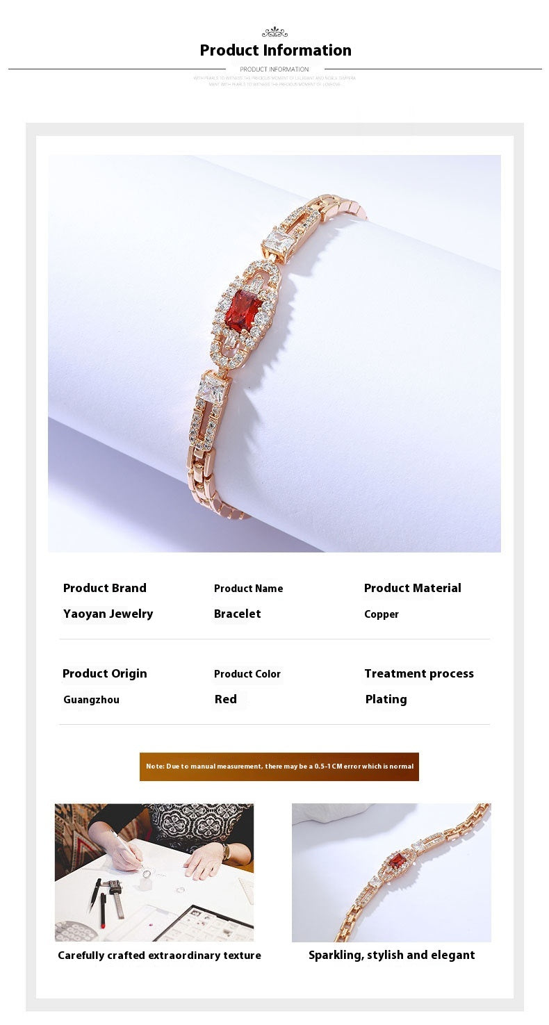 Copper Inlaid Zircon Bracelet European and American Style Brilliant Fire Color High-end Light Luxury Bracelet for Women Horseshoe Buckle Inlaid Diamond Bracelet