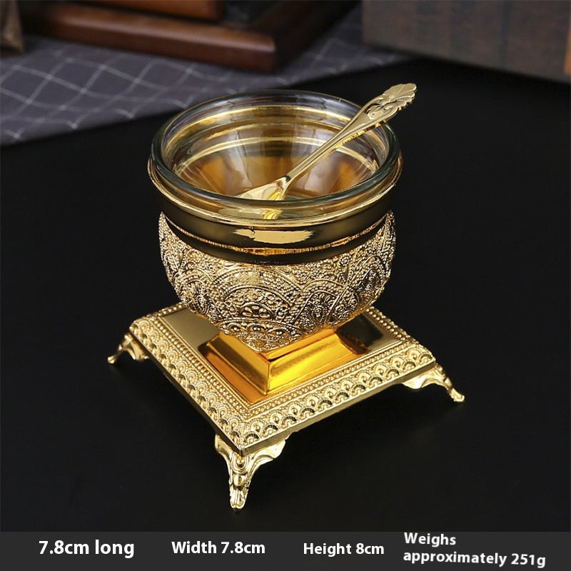 European Style Luxury Printed Metal Texture Multi-Legged Ice Cream Bowl Kitchen Household Multi-Purpose with Knife and Fork Salad Bowl