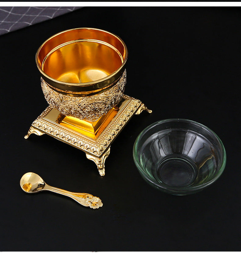 European Style Luxury Printed Metal Texture Multi-Legged Ice Cream Bowl Kitchen Household Multi-Purpose with Knife and Fork Salad Bowl