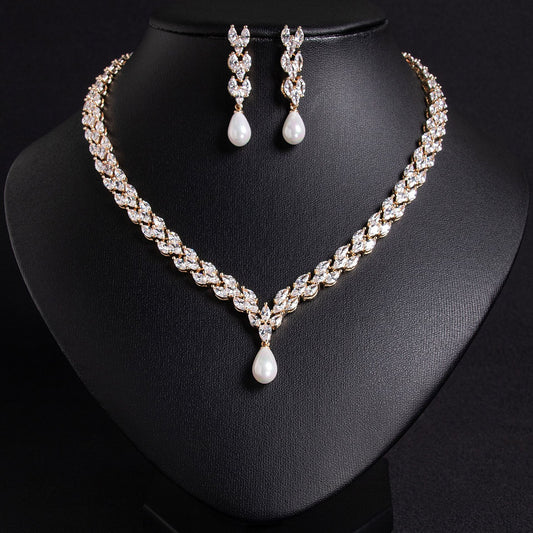 Light Luxury Zircon Pearl Pendant Necklace for Women, Luxurious European and American Style, Suitable for Formal Occasions and Social Events ins Wind Earrings Set Wholesale