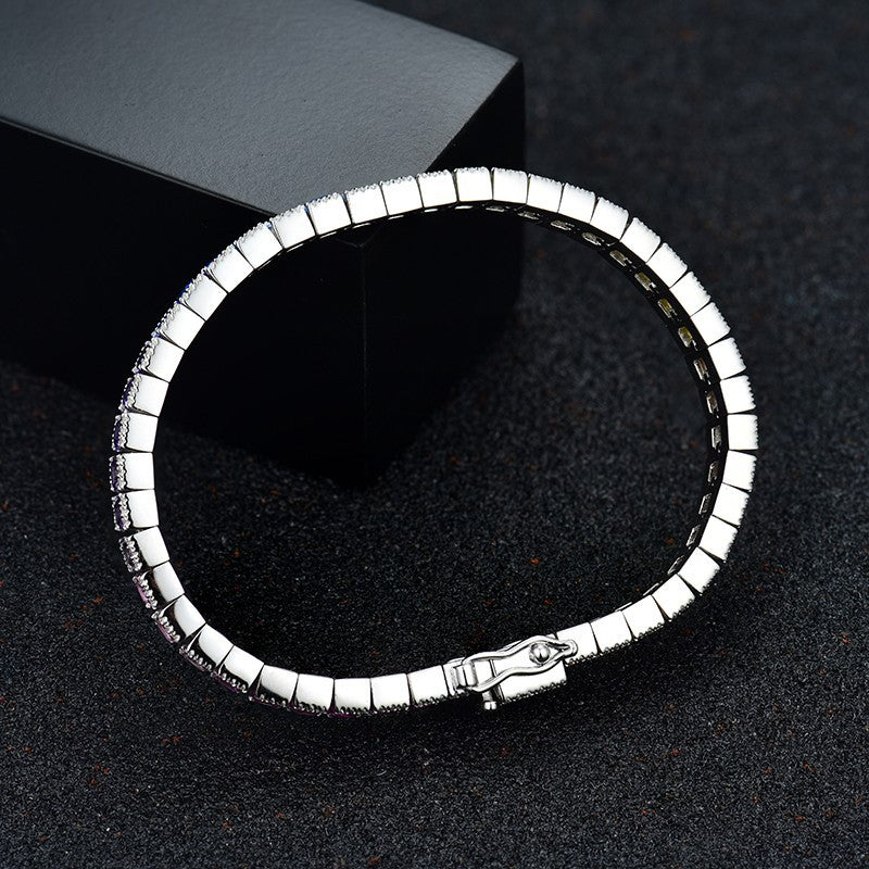 Princess Cut Gradient Color Gemstone Rainbow Full Diamond Chain Sterling Silver Platinum Plated Colorful Sapphire Fashionable Elegant Bracelet for Women
