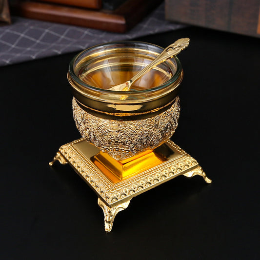 European Style Luxury Printed Metal Texture Multi-Legged Ice Cream Bowl Kitchen Household Multi-Purpose with Knife and Fork Salad Bowl
