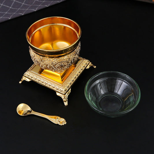 European Style Luxury Printed Metal Texture Multi-Legged Ice Cream Bowl Kitchen Household Multi-Purpose with Knife and Fork Salad Bowl