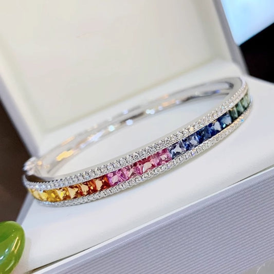 Red Elk Full Body S925Sterling Silver Two-Row Diamond Inlaid Rainbow Sapphire Bracelet for Women French Light Luxury Niche Personality