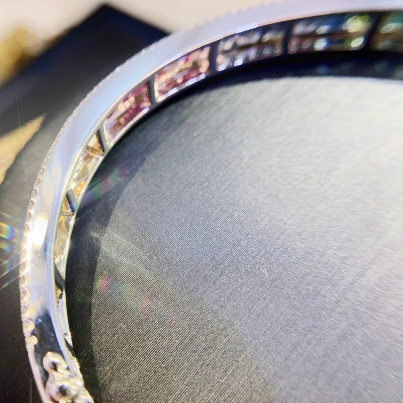 Red Elk Full Body S925Sterling Silver Two-Row Diamond Inlaid Rainbow Sapphire Bracelet for Women French Light Luxury Niche Personality