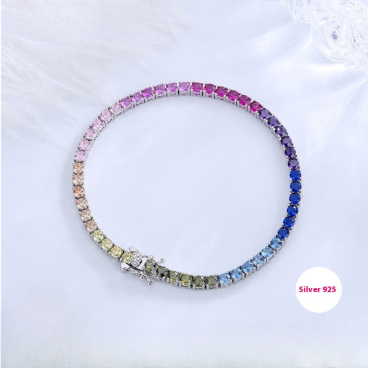 Jewelry European and American Simple Hip-Hop Bracelet925Inlaid Colorful Zircon Trendy Bracelet Tennis Chain