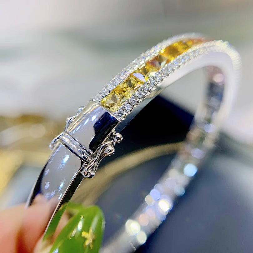 Red Elk Full Body S925Sterling Silver Two-Row Diamond Inlaid Rainbow Sapphire Bracelet for Women French Light Luxury Niche Personality