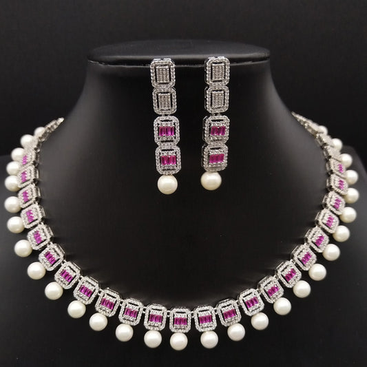 European and American Zircon Necklace and Earrings Set for Bride Wedding Dress Evening Elegant Pearl Jewelry for Women to Wear on Holidays