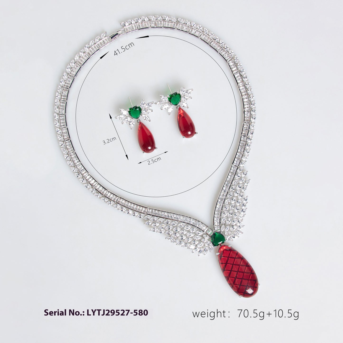 French medieval luxury zircon necklace and earrings set for women ins Angel Wings Imitation Chalcedony Hot-Selling Jewelry