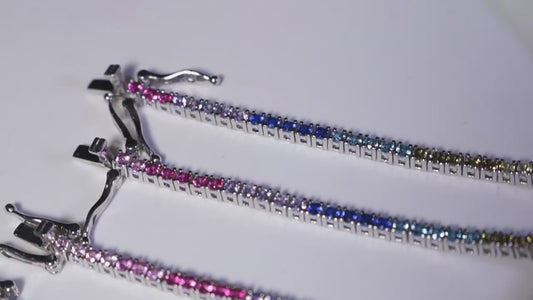 Jewelry European and American Simple Hip-Hop Bracelet925Inlaid Colorful Zircon Trendy Bracelet Tennis Chain